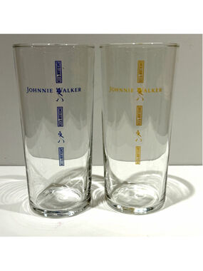 Johnnie Walker Keep Walking Highball Glasses Blue Gold Logo Set Of 2 12oz
